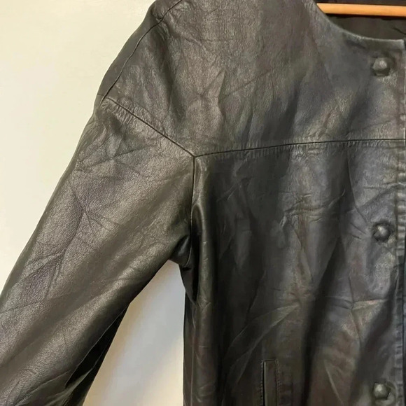 Chico’s black leather  gold buttons jacket - Picture 5 of 6